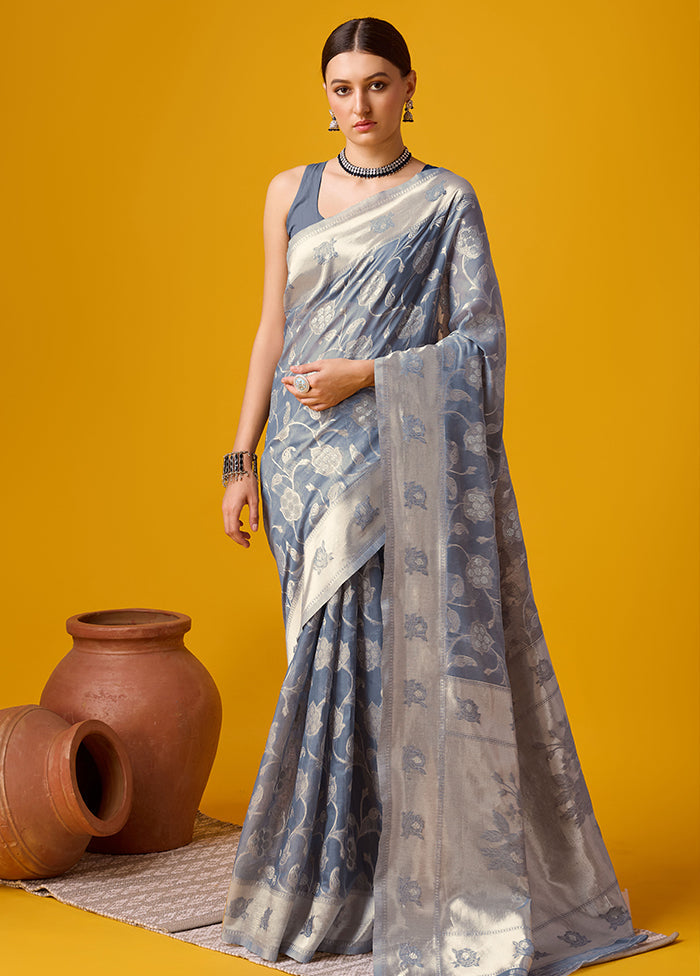 Grey Cotton Saree With Blouse Piece