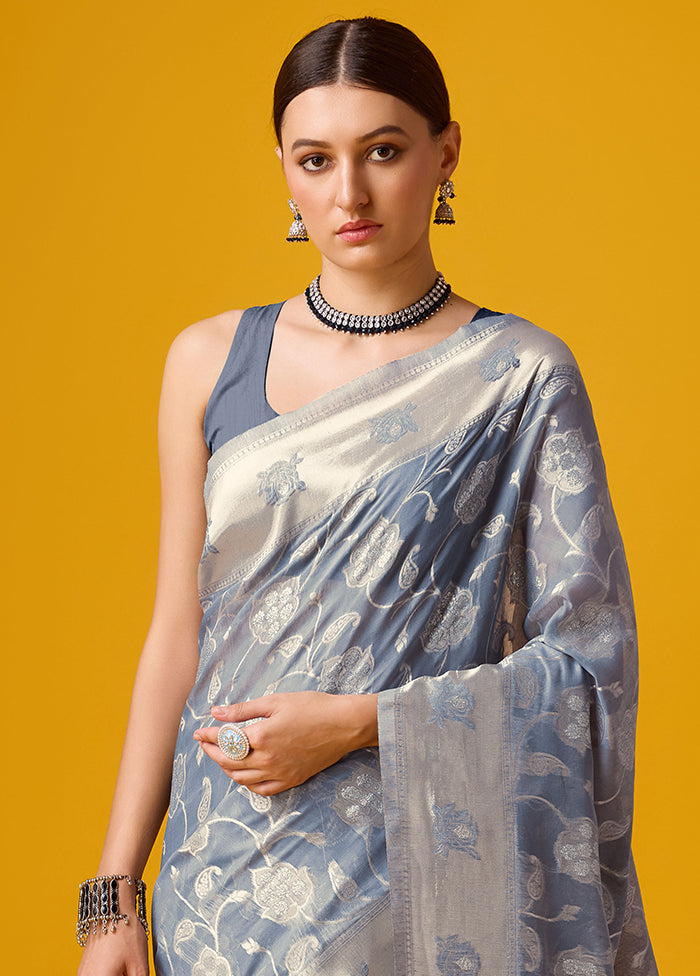 Grey Cotton Saree With Blouse Piece - Indian Silk House Agencies