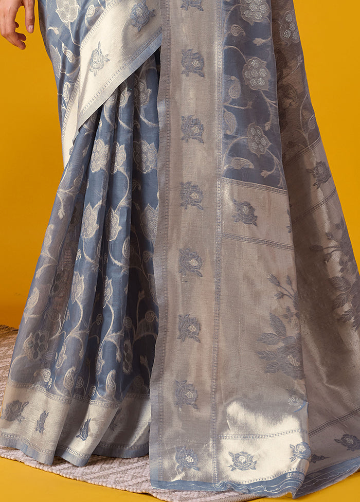 Grey Cotton Saree With Blouse Piece