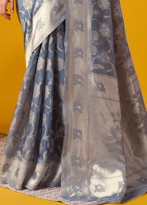 Grey Cotton Saree With Blouse Piece