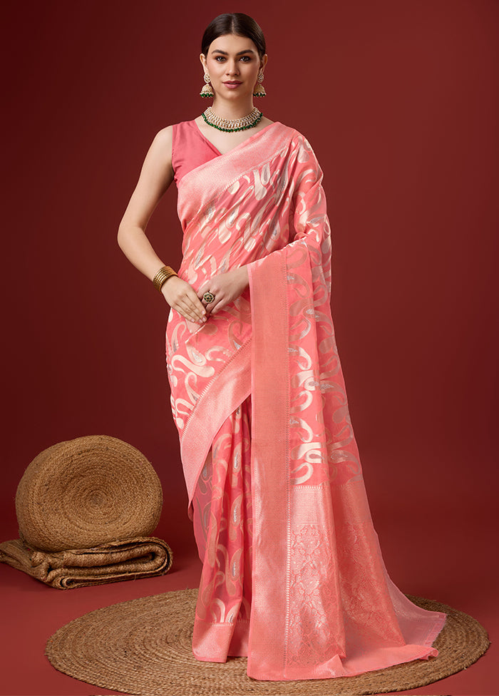 Pink Cotton Saree With Blouse Piece