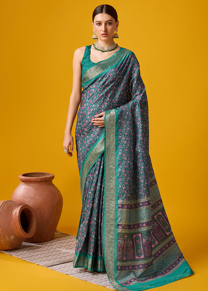 Green Cotton Saree With Blouse Piece - Indian Silk House Agencies