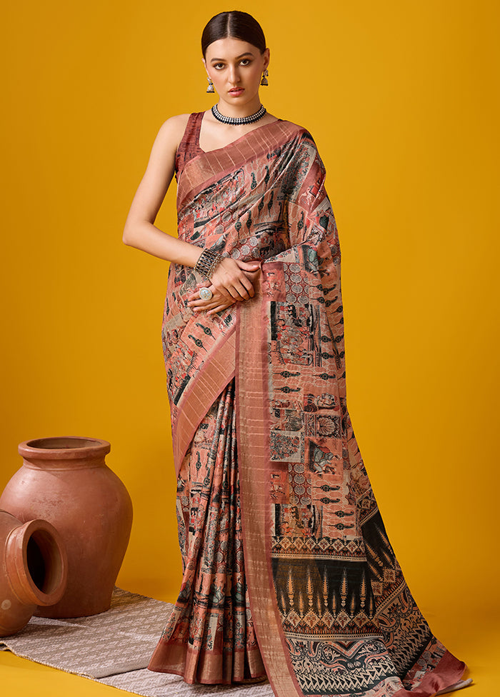 Brown Cotton Saree With Blouse Piece