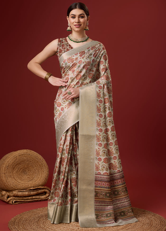 Brown Cotton Saree With Blouse Piece