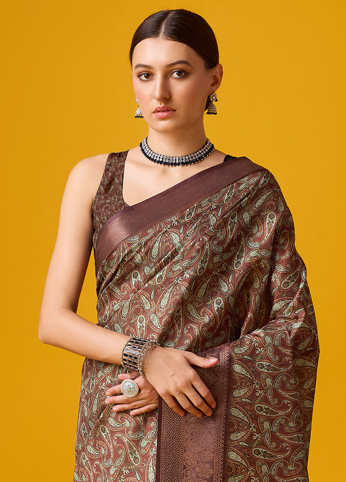 Coffee Cotton Saree With Blouse Piece