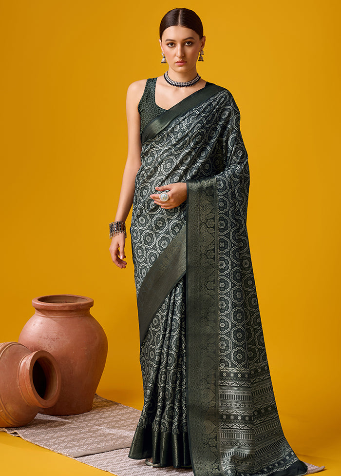 Dark Green Cotton Saree With Blouse Piece - Indian Silk House Agencies