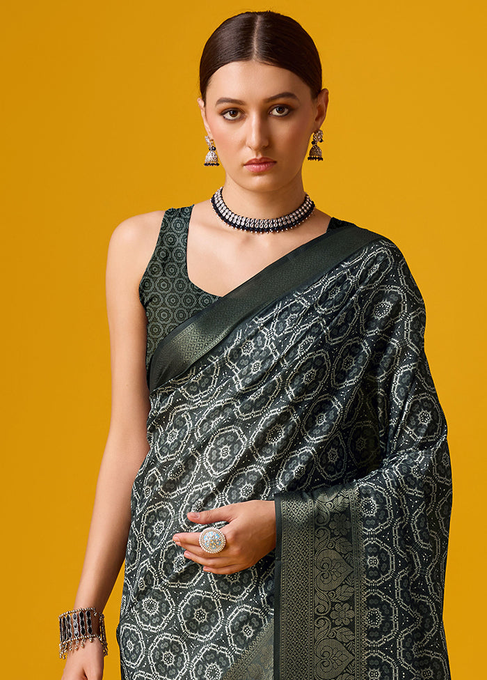 Dark Green Cotton Saree With Blouse Piece