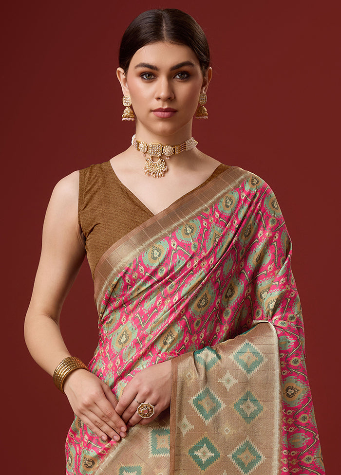 Pink Cotton Saree With Blouse Piece