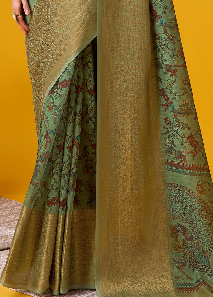 Green Cotton Saree With Blouse Piece - Indian Silk House Agencies