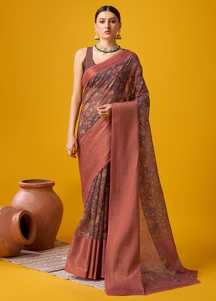 Peach Cotton Saree With Blouse Piece