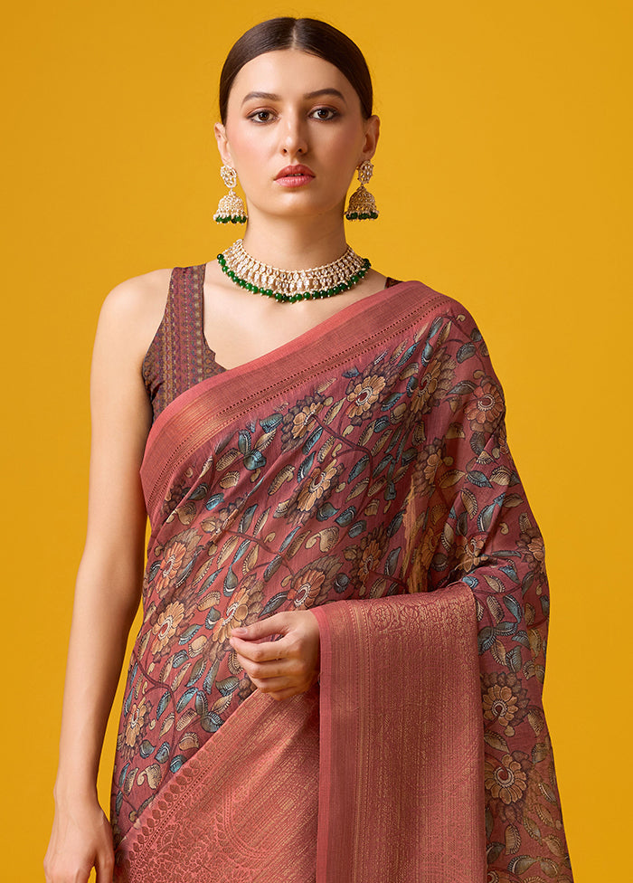 Peach Cotton Saree With Blouse Piece