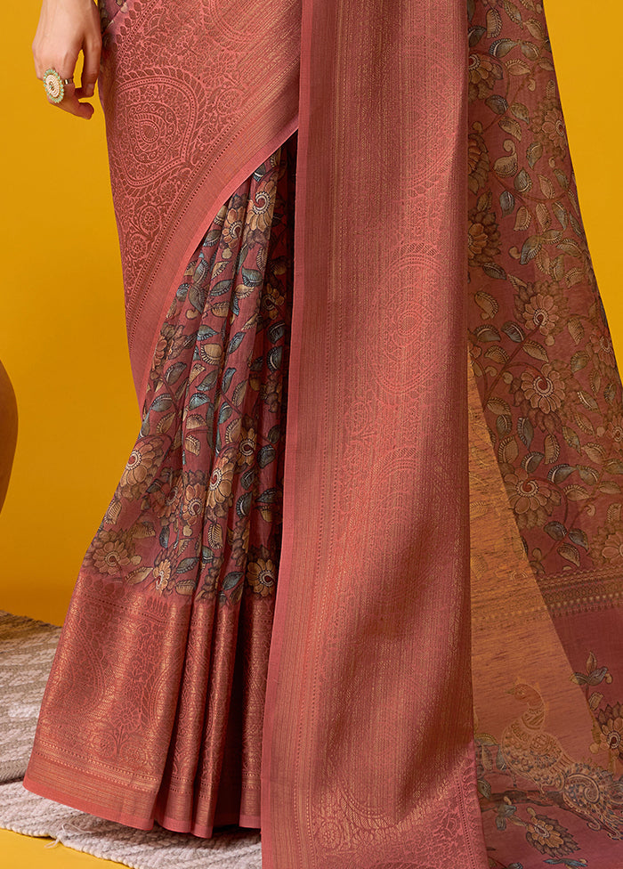 Peach Cotton Saree With Blouse Piece - Indian Silk House Agencies