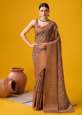 Brown Cotton Saree With Blouse Piece