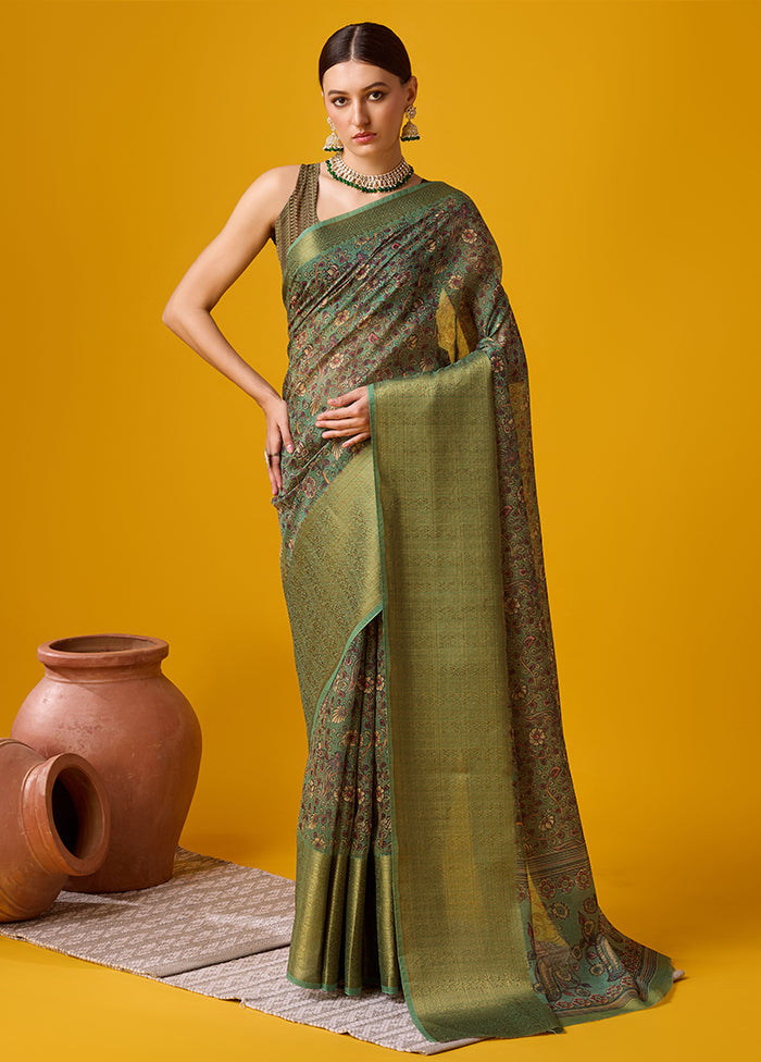 Green Cotton Saree With Blouse Piece