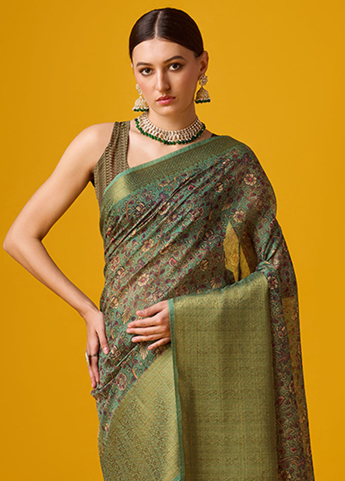 Green Cotton Saree With Blouse Piece