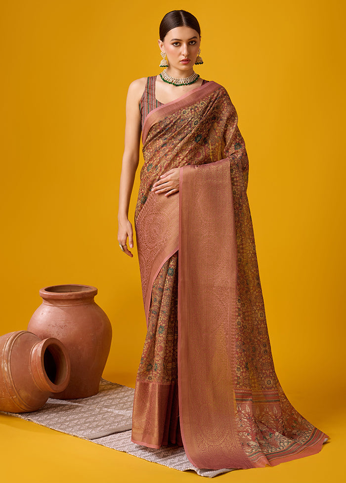 Brown Cotton Saree With Blouse Piece