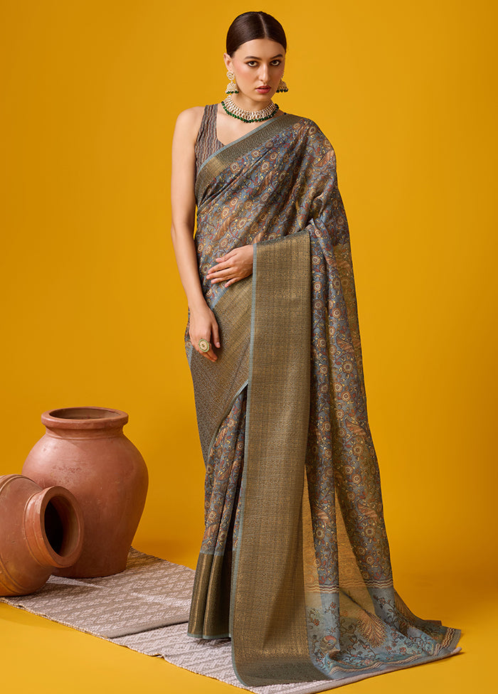 Grey Cotton Saree With Blouse Piece - Indian Silk House Agencies