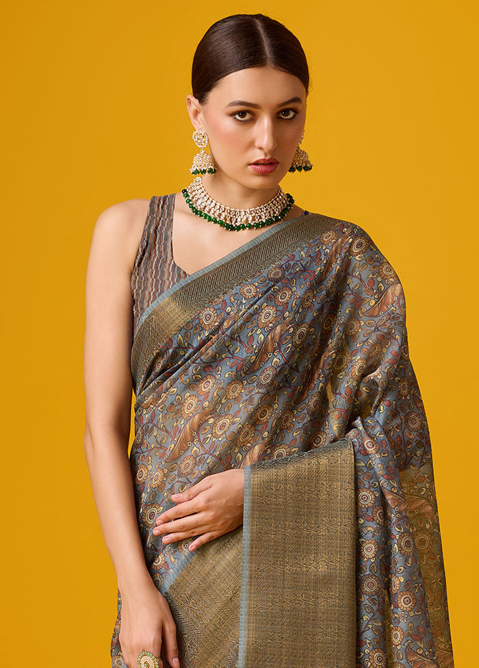 Grey Cotton Saree With Blouse Piece