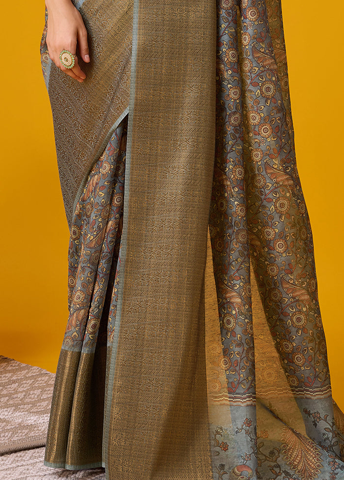 Grey Cotton Saree With Blouse Piece