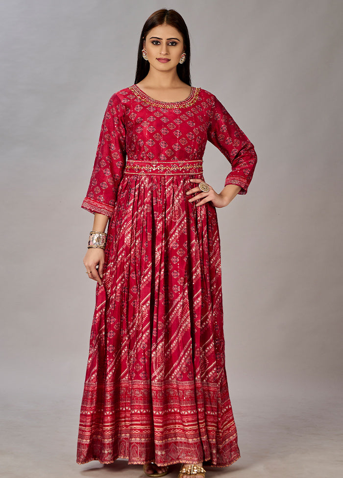 Red Readymade Silk Gown