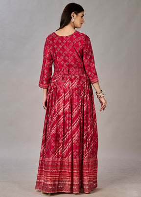 Red Readymade Silk Gown