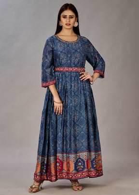 Navy Blue Readymade Silk Gown