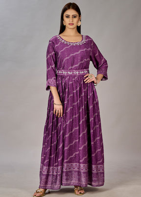 Purple Readymade Silk Gown