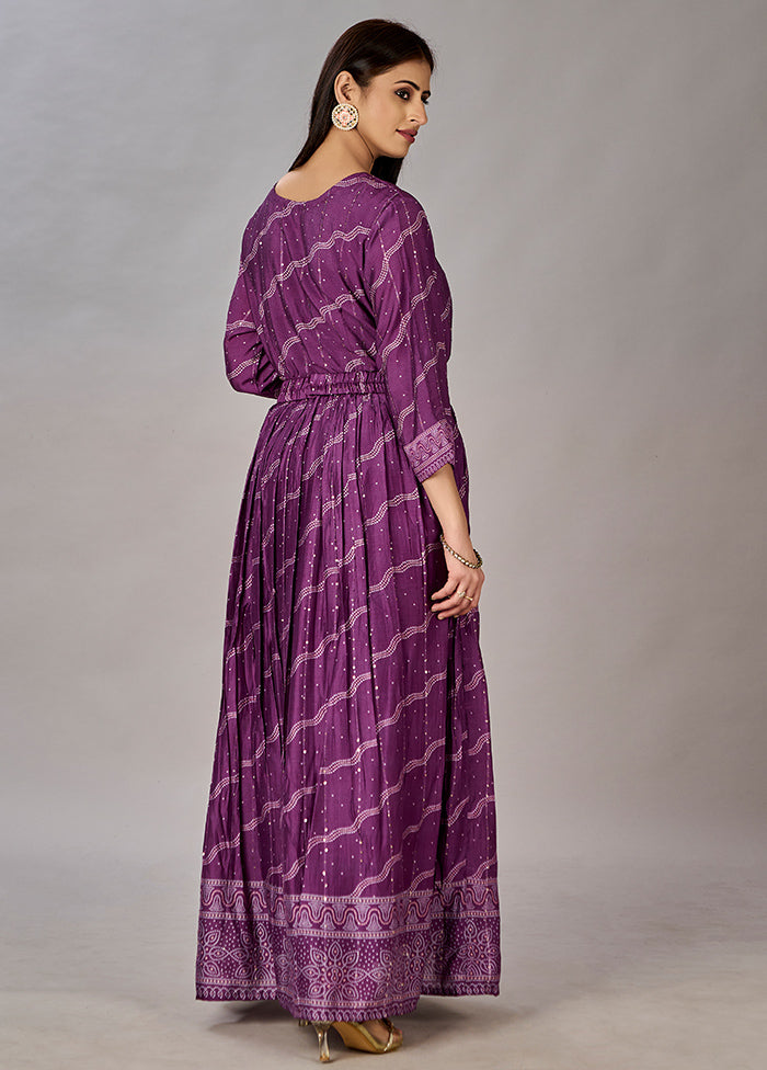 Purple Readymade Silk Gown