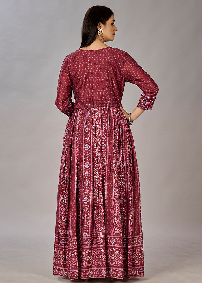 Maroon Readymade Silk Gown