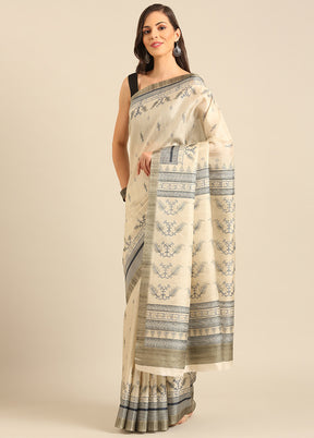 Cream Cotton Saree With Blouse Piece