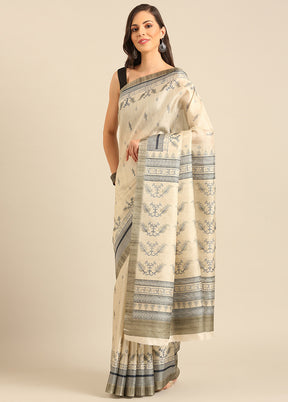 Cream Cotton Saree With Blouse Piece