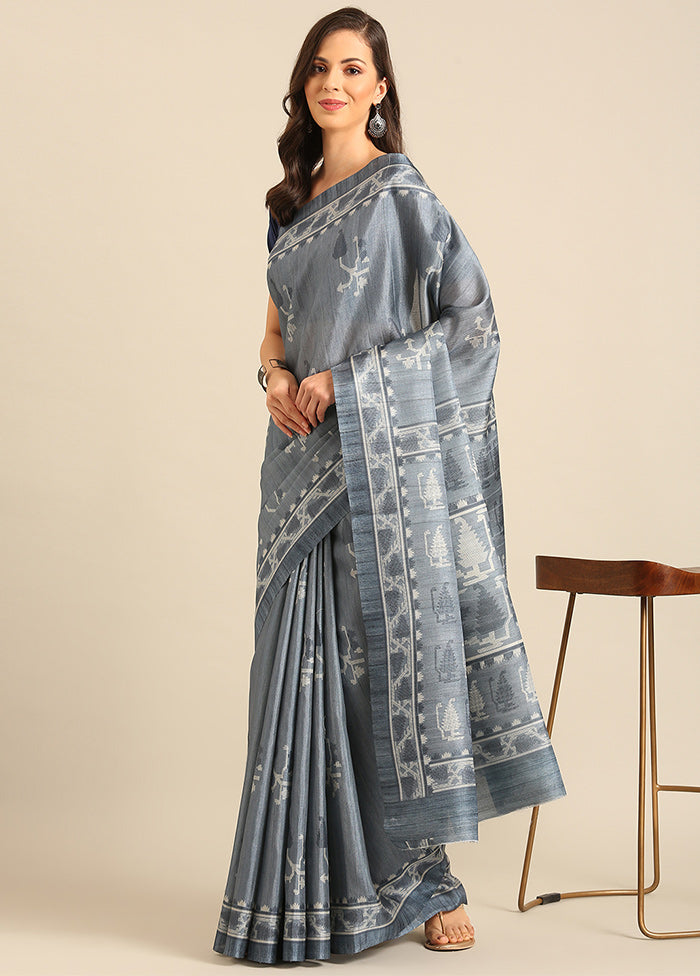 Grey Cotton Saree With Blouse Piece