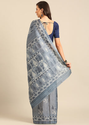 Grey Cotton Saree With Blouse Piece