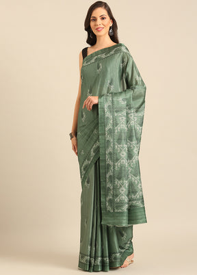 Green Cotton Saree With Blouse Piece