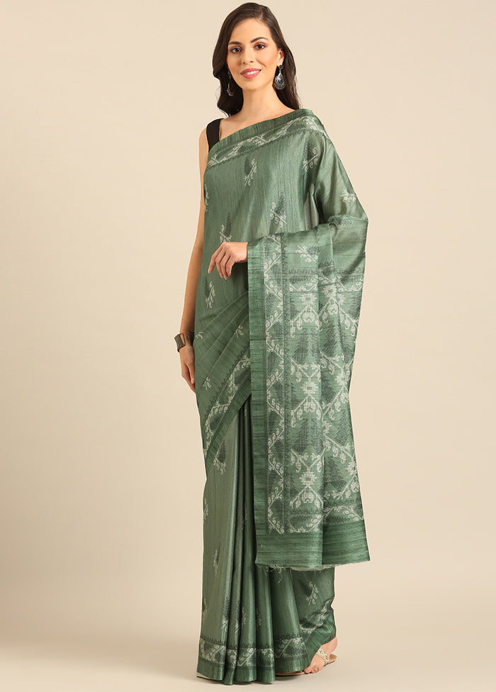 Green Cotton Saree With Blouse Piece