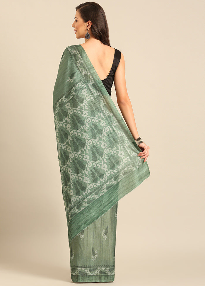 Green Cotton Saree With Blouse Piece