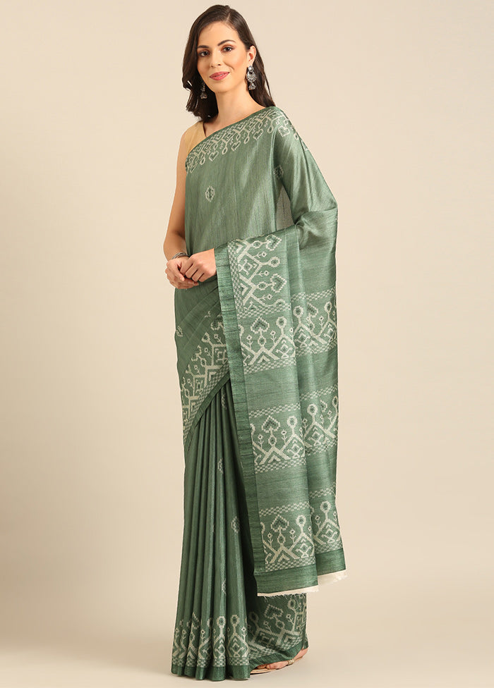 Green Cotton Saree With Blouse Piece