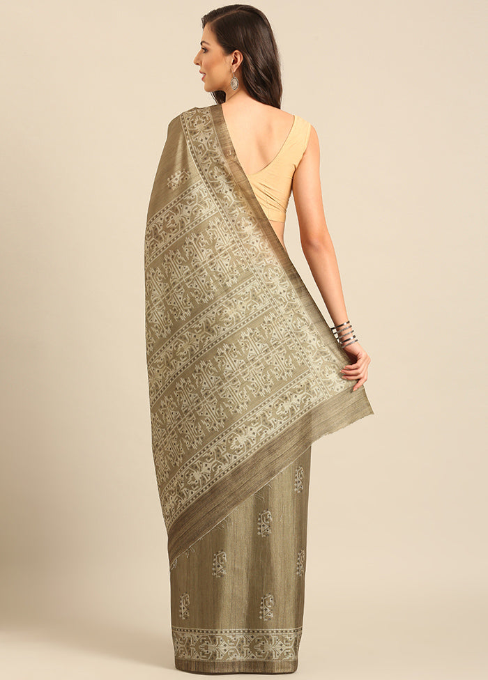 Olive Green Cotton Saree With Blouse Piece