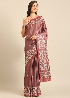 Burgundy Cotton Saree With Blouse Piece