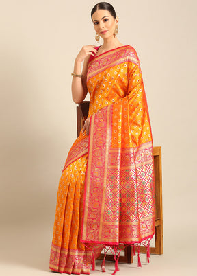 Mustard Banarasi Silk Saree With Blouse Piece