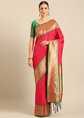 Pink Banarasi Silk Saree With Blouse Piece