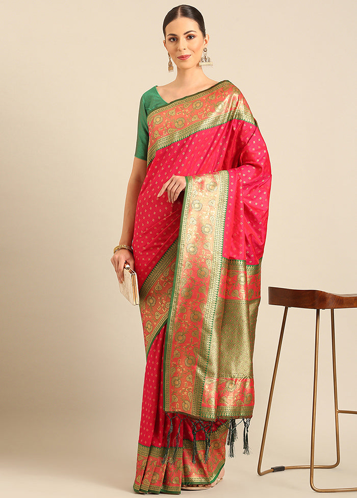 Pink Banarasi Silk Saree With Blouse Piece