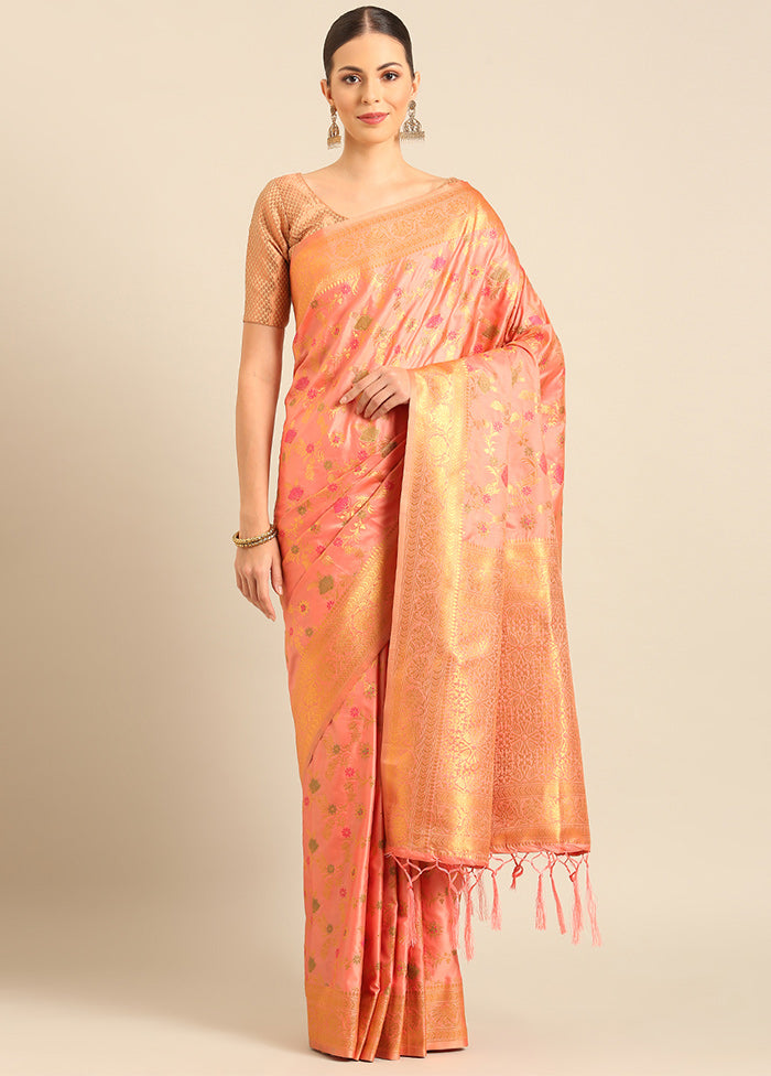 Pink Banarasi Silk Saree With Blouse Piece