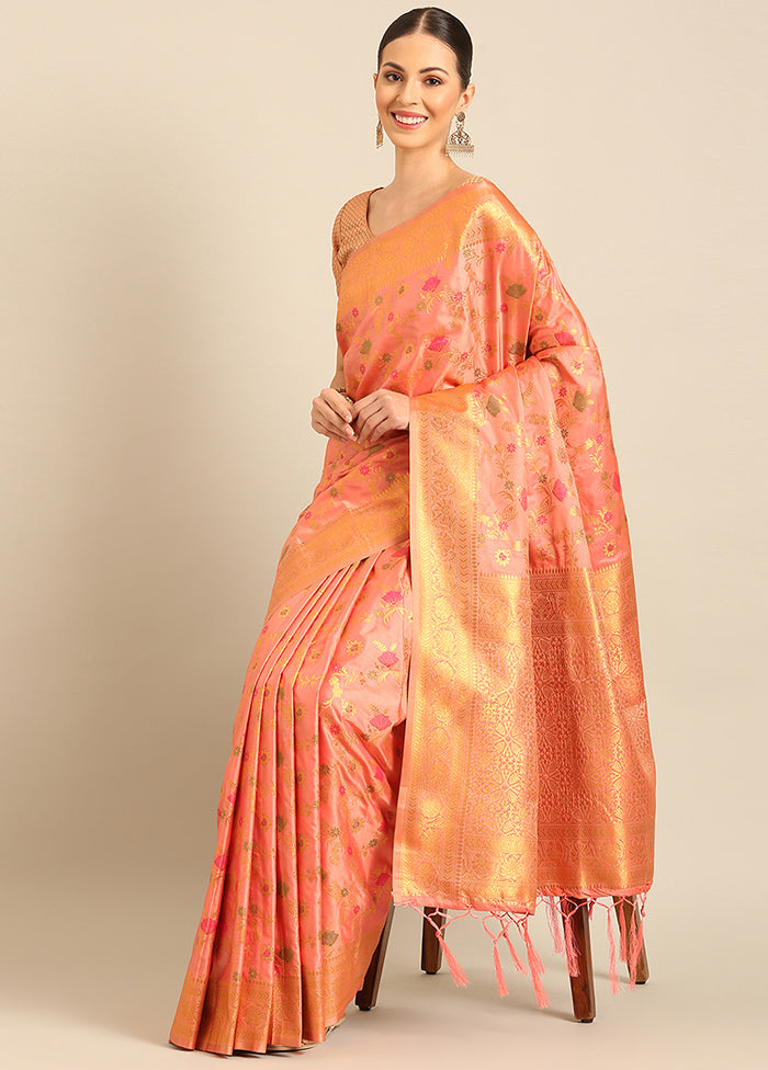 Pink Banarasi Silk Saree With Blouse Piece