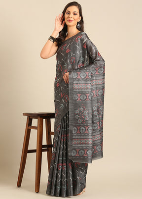 Grey Cotton Saree With Blouse Piece