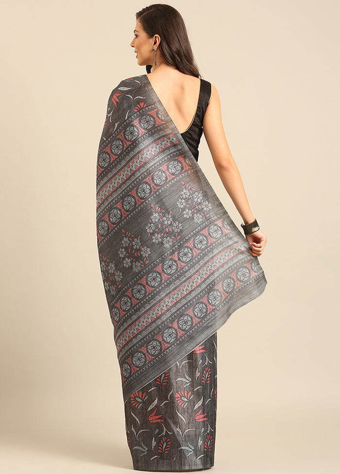 Grey Cotton Saree With Blouse Piece