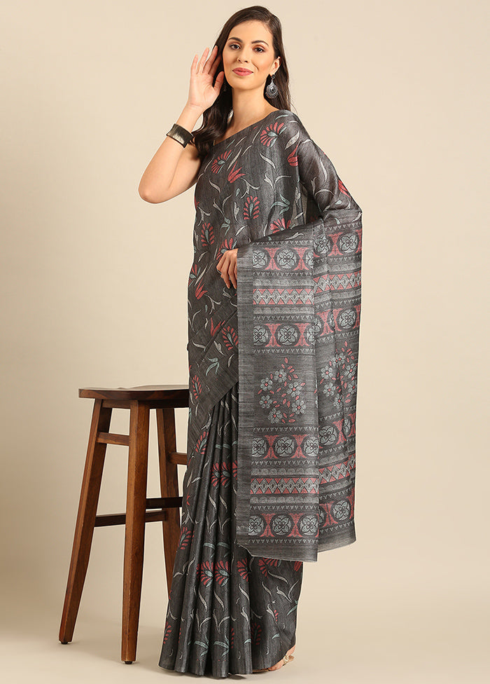 Grey Cotton Saree With Blouse Piece