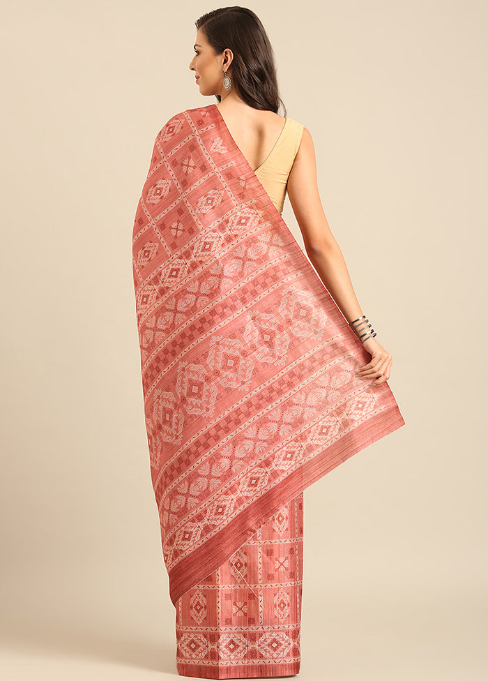 Peach Cotton Saree With Blouse Piece