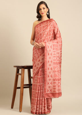 Peach Cotton Saree With Blouse Piece