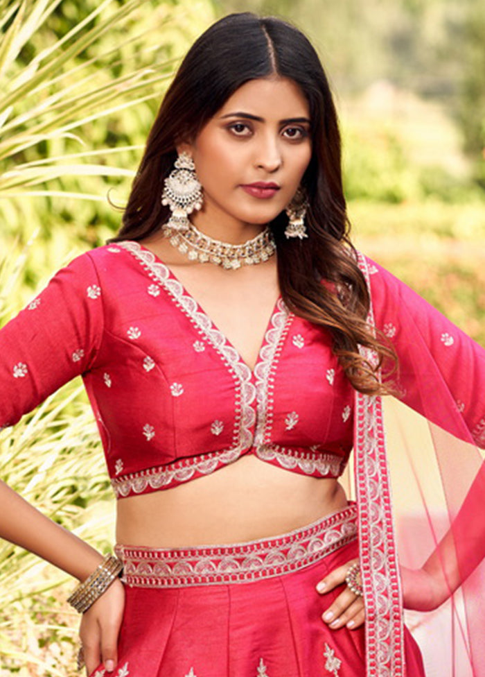 Pink Silk Readymade Lehenga With Dupatta